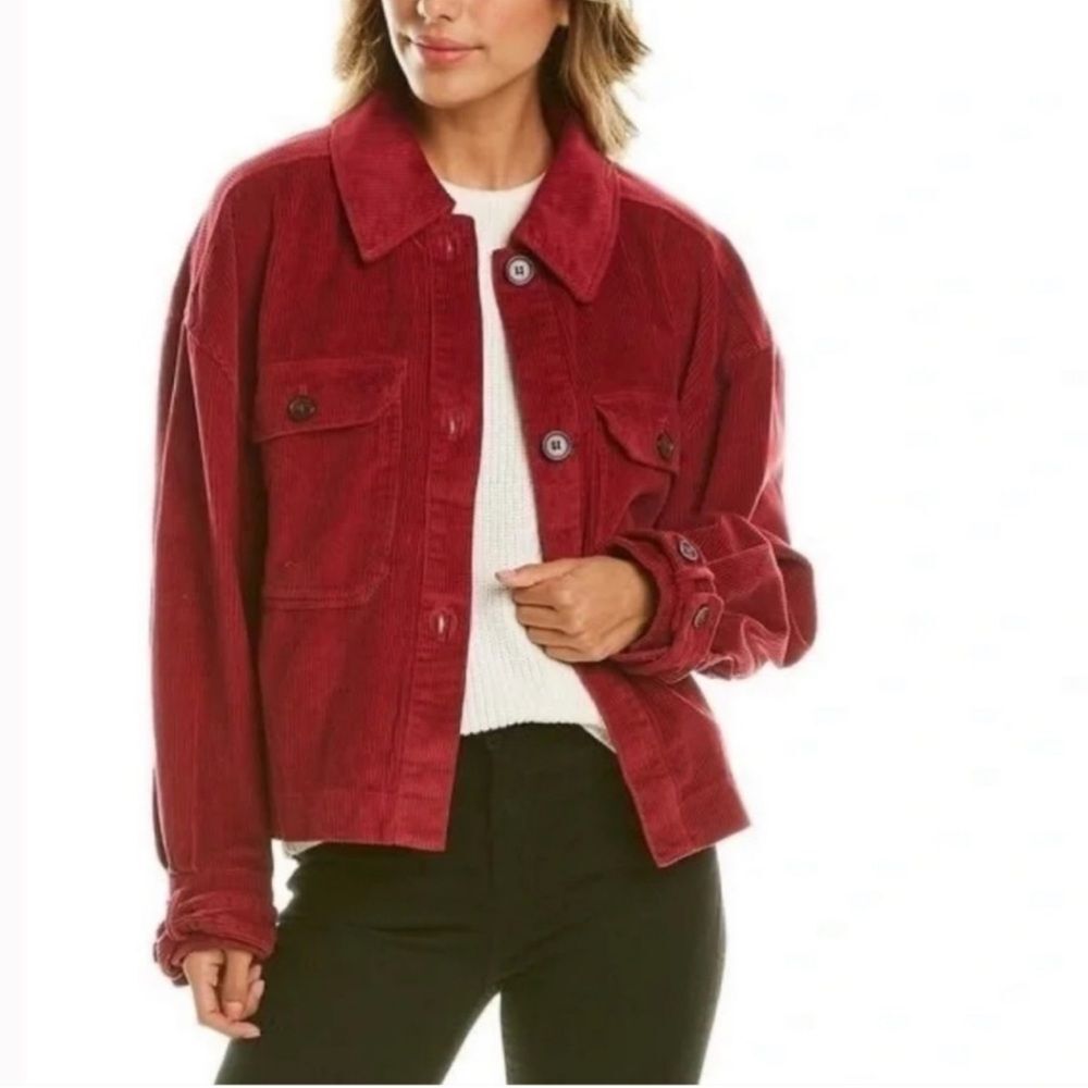 Avec Les Filles Women Cropped Corduroy oversize Jacket Medium Shacket Red NWT!